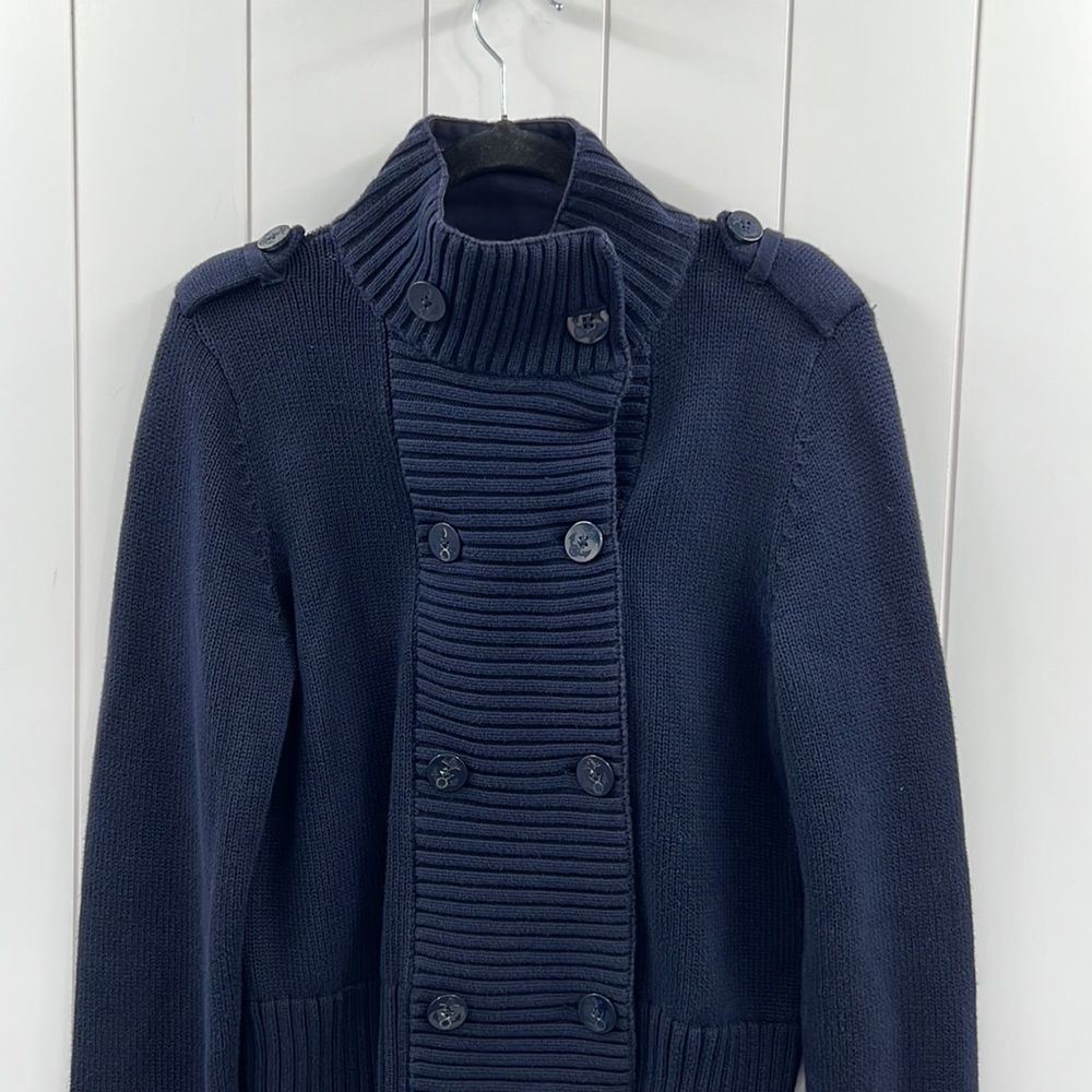Lauren Ralph Lauren Cardigan Faux Double Breasted Button Sweater Navy Blue Large - Picture 3 of 9